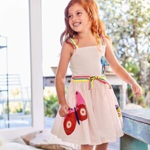 Mini Boden Cream Dress with Colorful Bird Design
